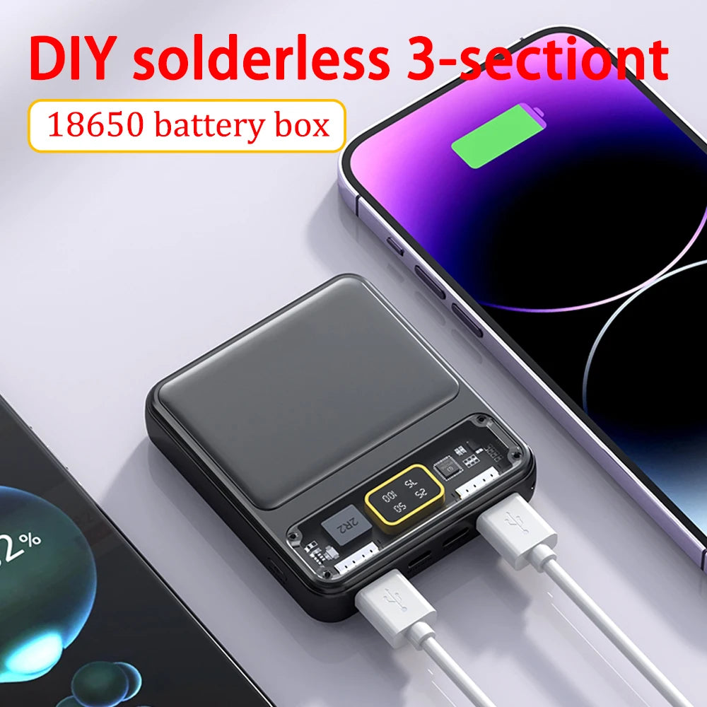 DIY Powerbank-Gehäuse für 3x 18650 Batterien – Dual USB, Transparent Design