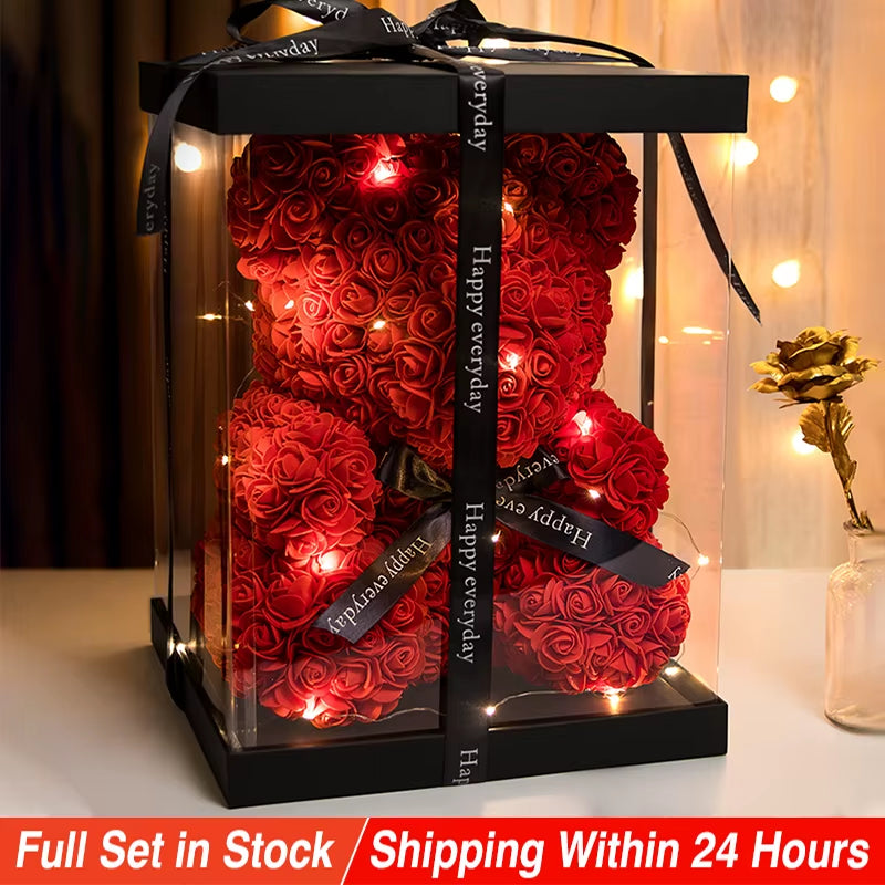 "Kompakter Rosen-Teddy mit LED-Licht"