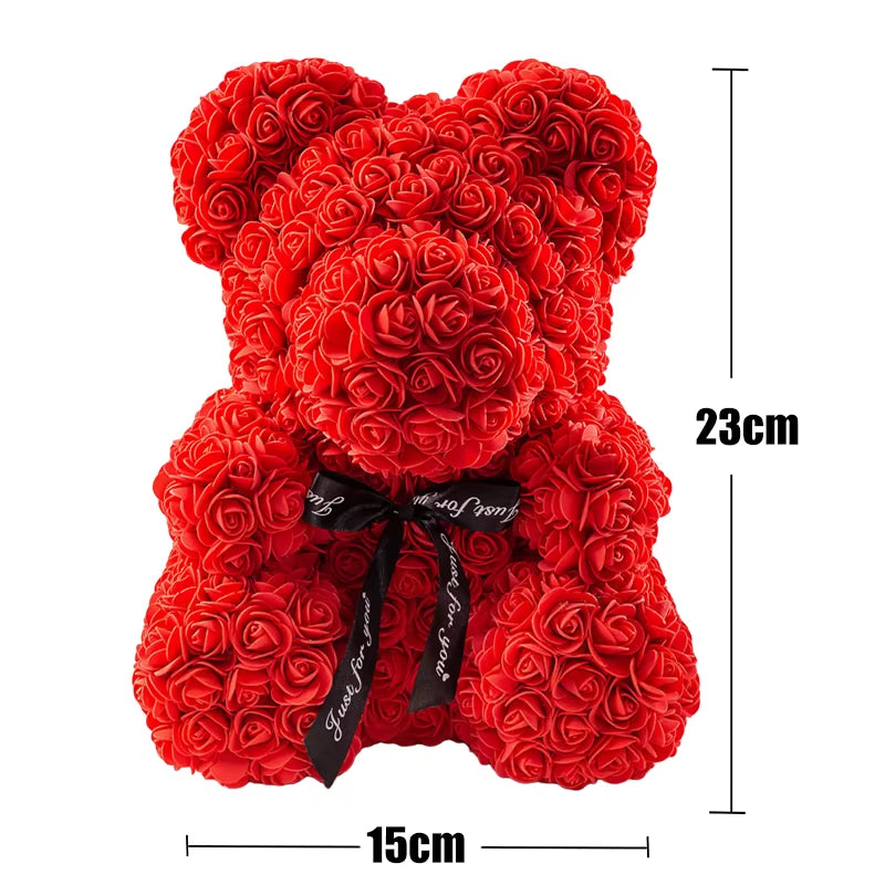 Wedding Decoration Rose Bear Artificial Flower with Box and Light Rose Teddy Bear for Women Valentines Girlfriend Birthday Gifts