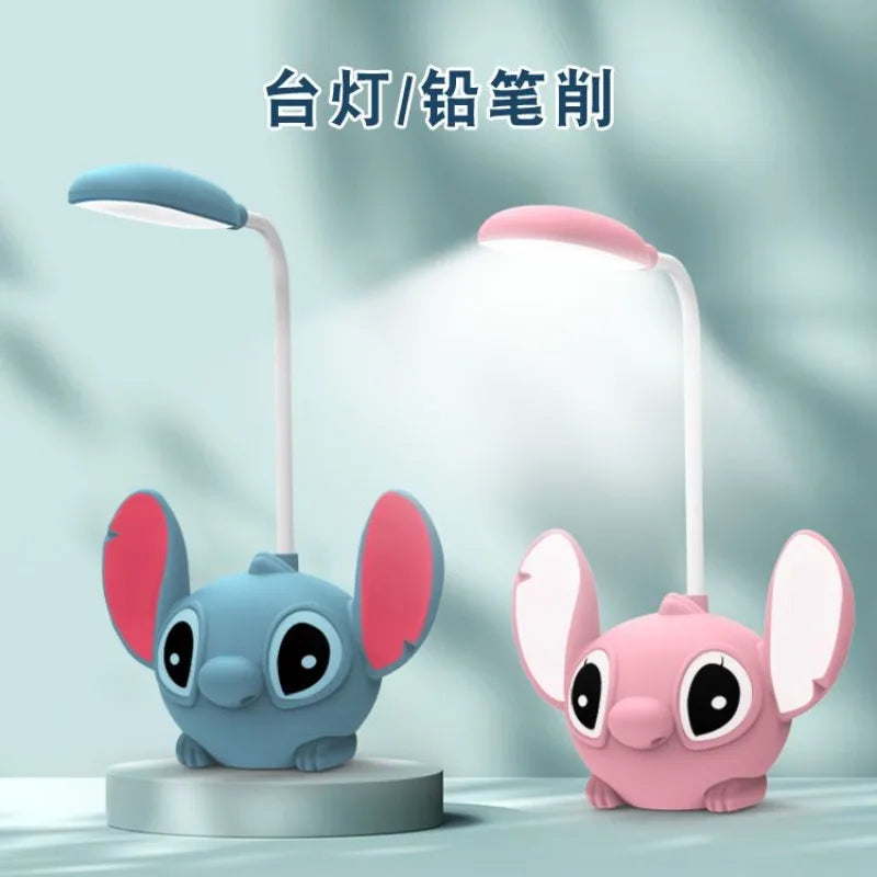 Stitch Luminous desk lamp, led light, usb charging, small fan, mini night light, pencil sharpener, cute cartoon lighting gift
