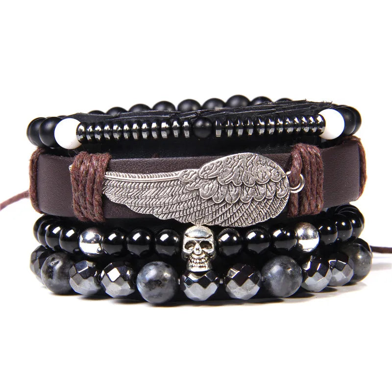 Vintage Herren Armband – Mehrschichtig mit Naturstein & Lava-Perlen, Pfeil-Charm